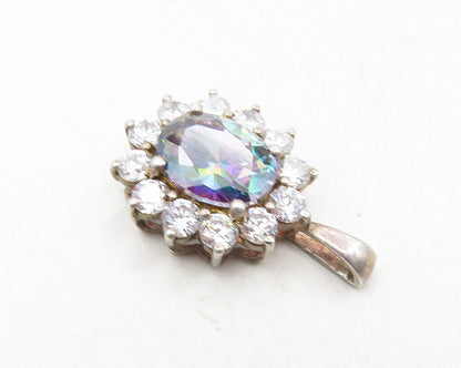 925 Sterling Silver  Vintage Mystic Topaz Sparkling Floral Pendant  PT7285