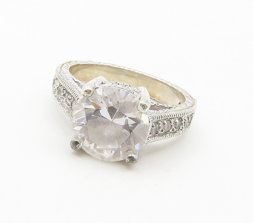 925 Sterling Silver  Sparkling Prong Set Cubic Zirconia Band Ring Sz 6 RG15936