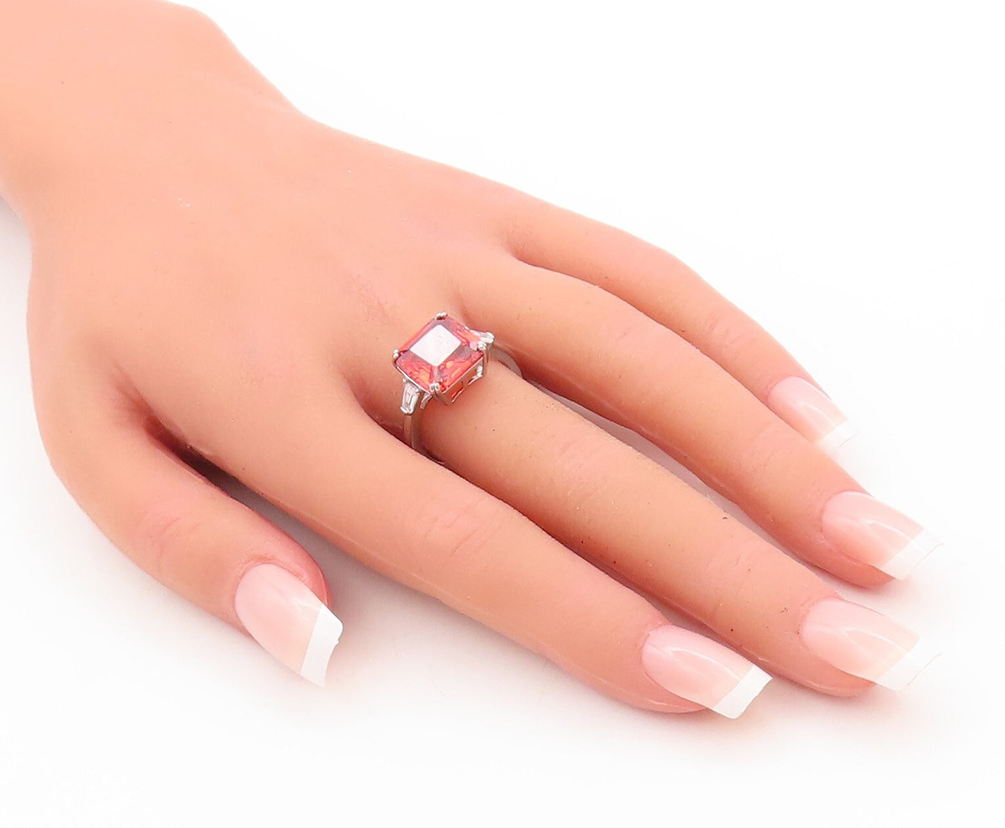 925 Sterling Silver Vintage Ring Square Cut Res & White CZ  Sz 7.5  RG29572