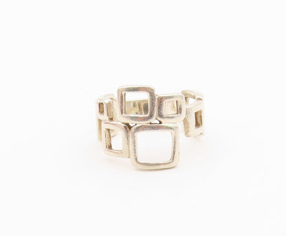 925 Sterling Silver Vintage Ring Minimalist Staggered Square Band  Sz 9  RG36596
