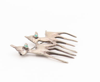 925 Sterling Silver Vintage Brooch Pin MEXICO Antique Turquoise Deer  BP12188
