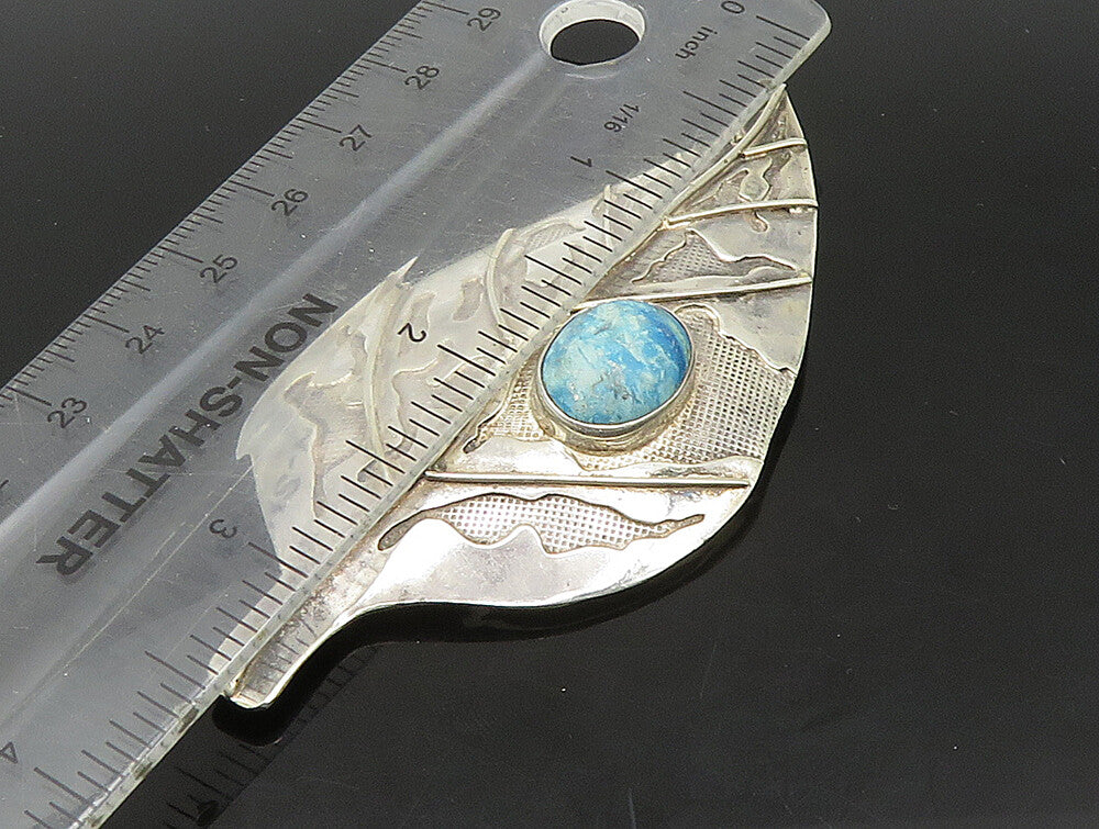 925 Sterling Silver  Vintage Cabochon Cut Turquoise Leaf Brooch Pin   BP9230
