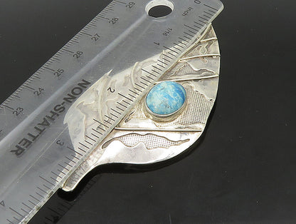 925 Sterling Silver  Vintage Cabochon Cut Turquoise Leaf Brooch Pin   BP9230