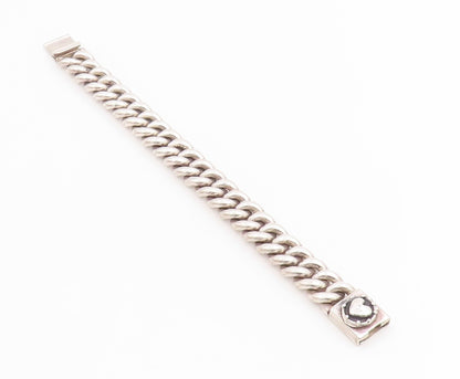925 Sterling Silver Vintage Bracelet Chunky Love Heart Clasp Curb Chain  BT11816
