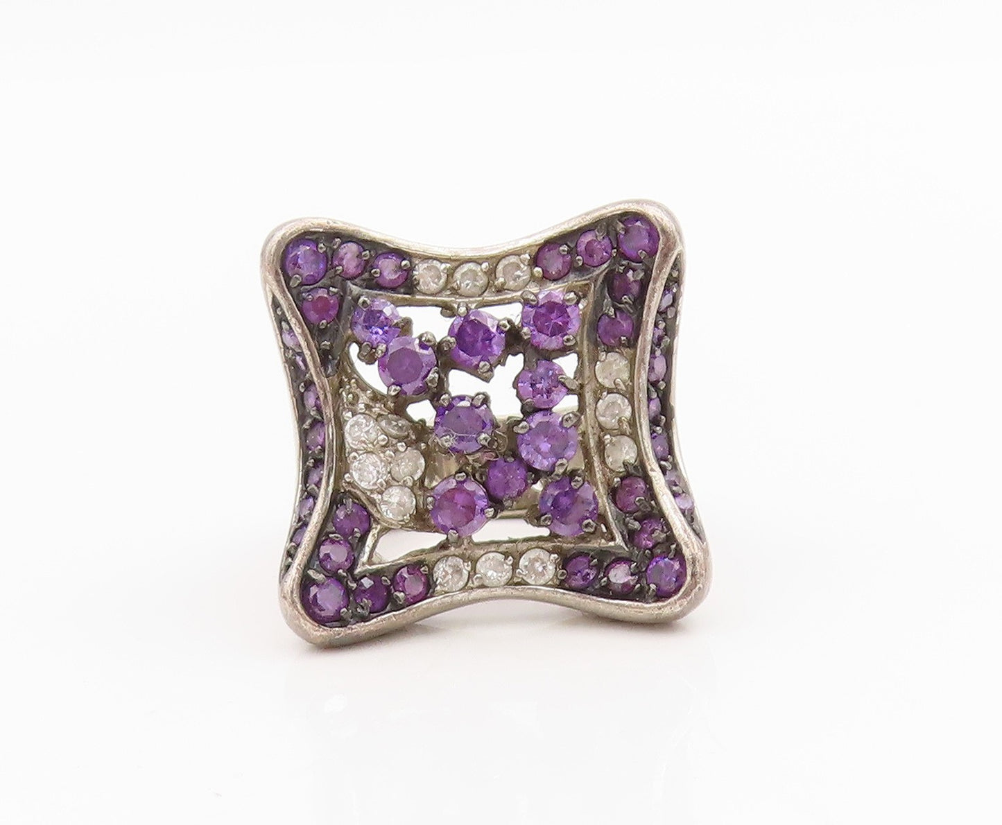 925 Sterling Silver Vintage Ring Amethyst & Topaz Cluster Band  Sz 7  RG34329