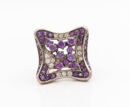 925 Sterling Silver Vintage Ring Amethyst & Topaz Cluster Band  Sz 7  RG34329