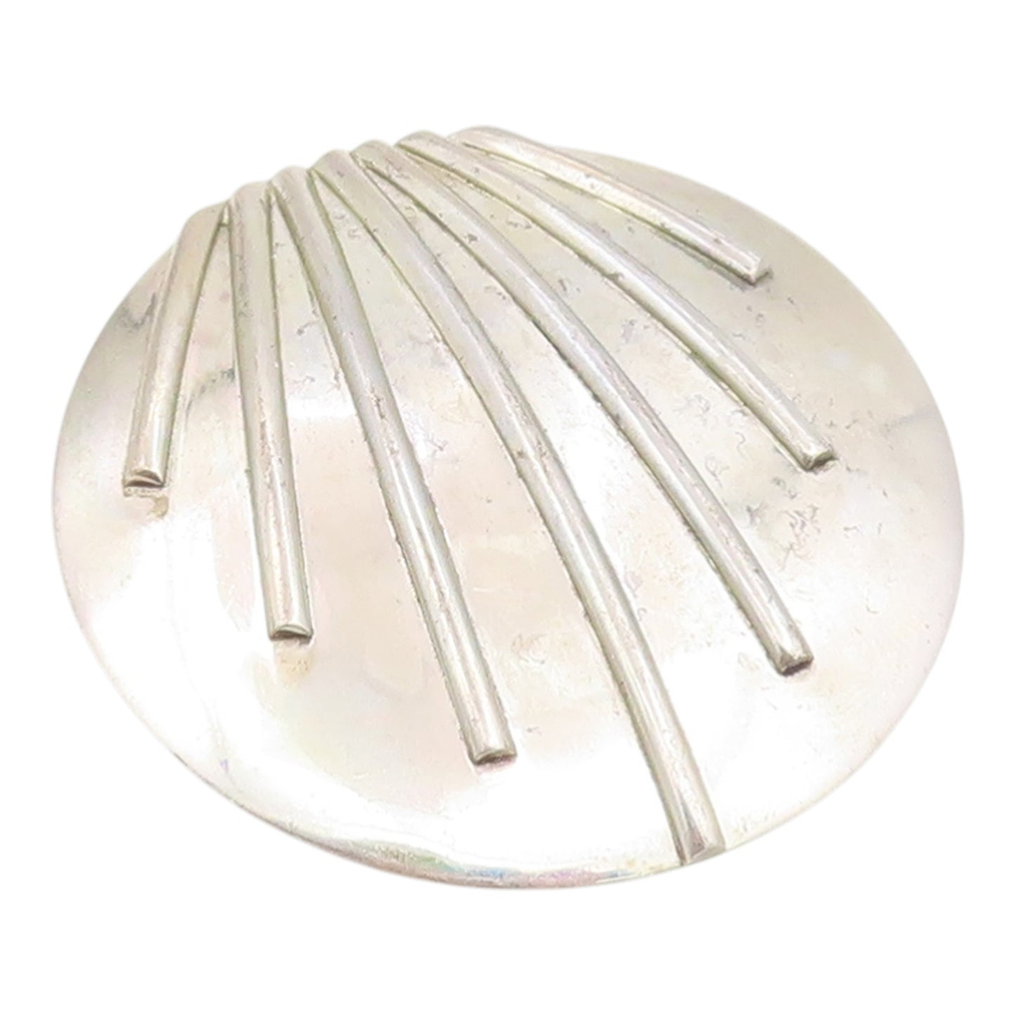 925 Sterling Silver Vintage Brooch Pin Modernist Ribbed Shell Concho  BP12506