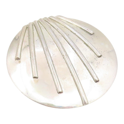 925 Sterling Silver Vintage Brooch Pin Modernist Ribbed Shell Concho  BP12506