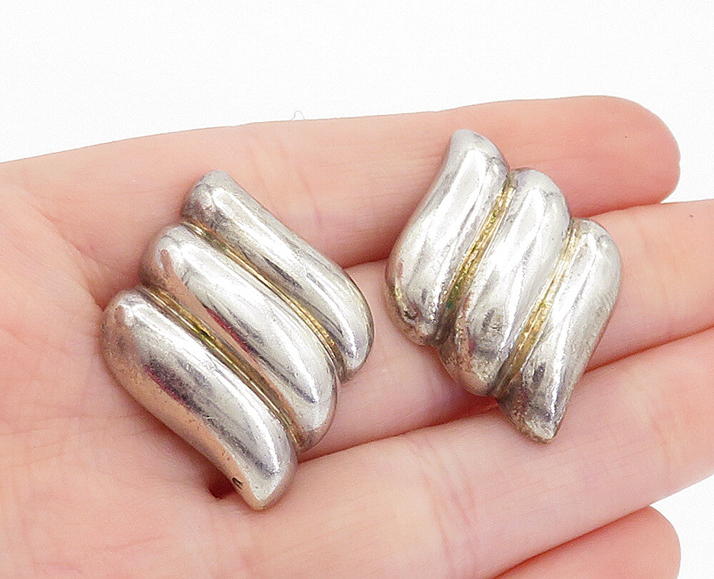 BAYANIHAN 925 Silver & 14K GOLD  Vintage Two Tone Fluted Drop Earrings  EG2900