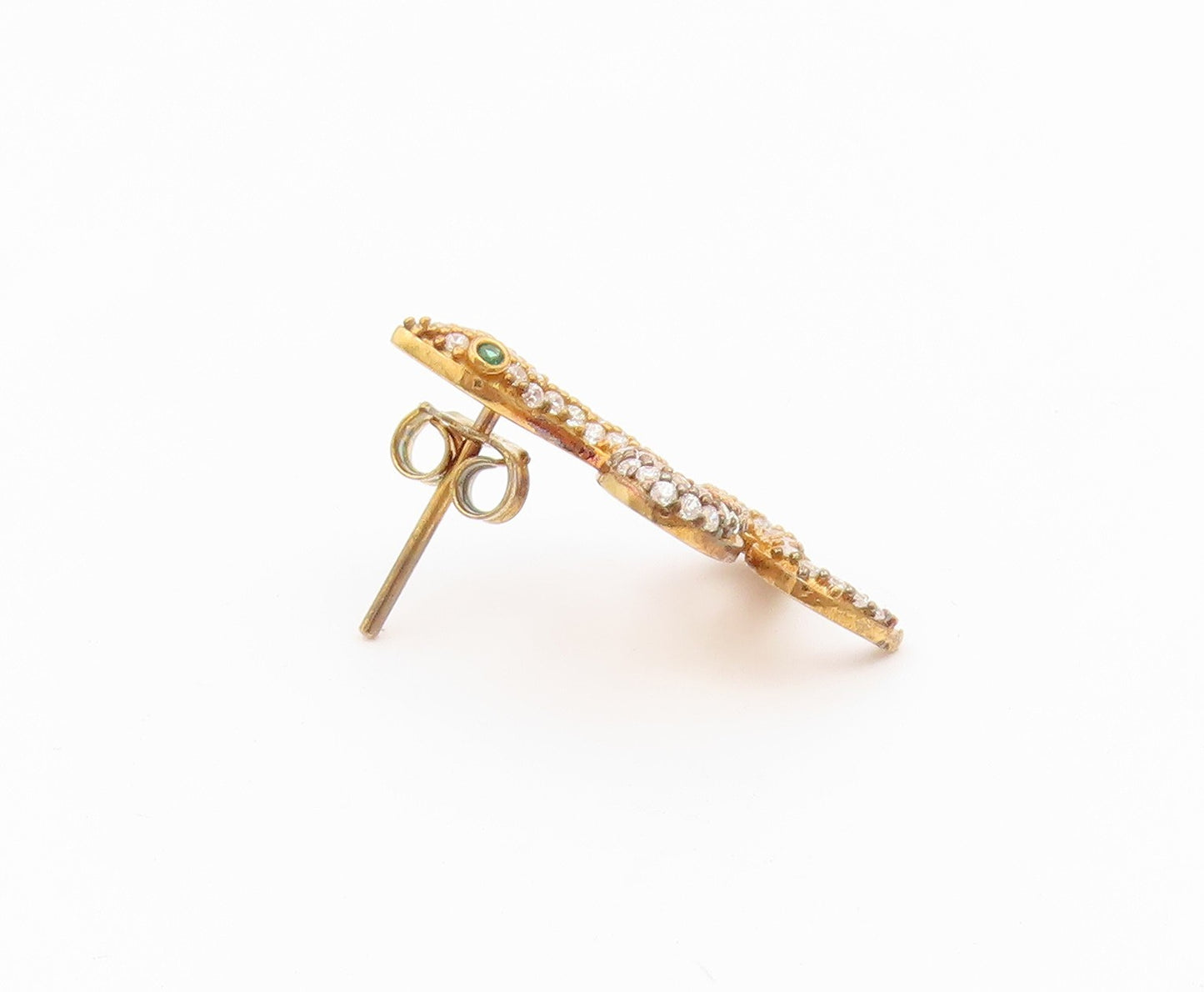 925 Sterling Silver Vintage Earrings Gold Plated CZ Pave Cosmic Snake  EG14486