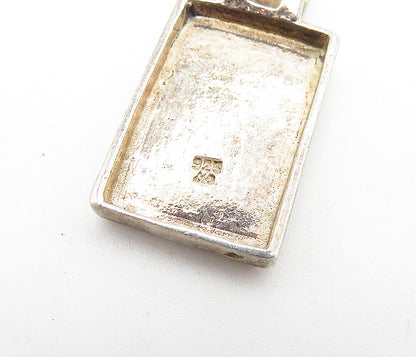 925 Sterling Silver  Vintage Swirl Love Heart Detail Square Pendant  PT3236