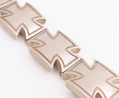 925 Sterling Silver Vintage Bracelet Solid Religious Maltese Cross Link  BT11873