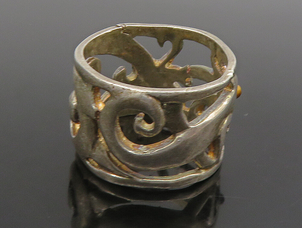 925 Sterling Silver  Vintage Tiger's Eye Swirl Cutout Band Ring Sz 8  RG24762