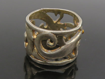 925 Sterling Silver  Vintage Tiger's Eye Swirl Cutout Band Ring Sz 8  RG24762