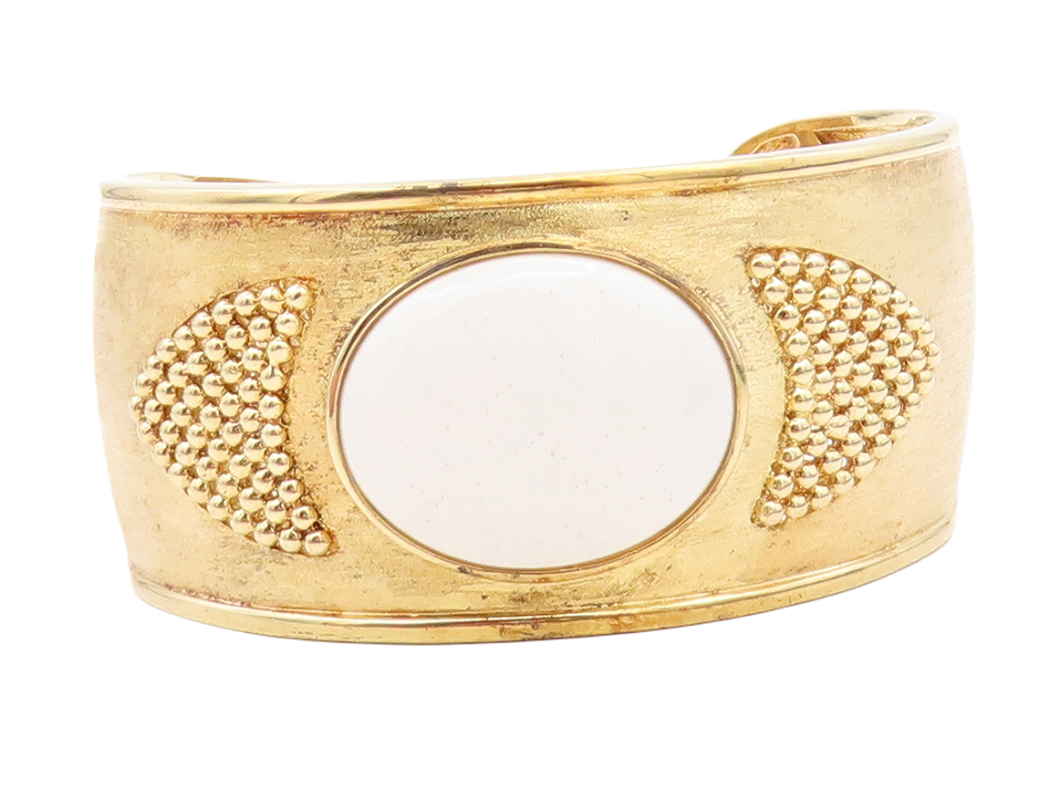 925 Sterling Silver  White Onyx Gold Plated Bubble Detail Cuff Bracelet BT2590