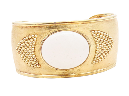 925 Sterling Silver  White Onyx Gold Plated Bubble Detail Cuff Bracelet BT2590