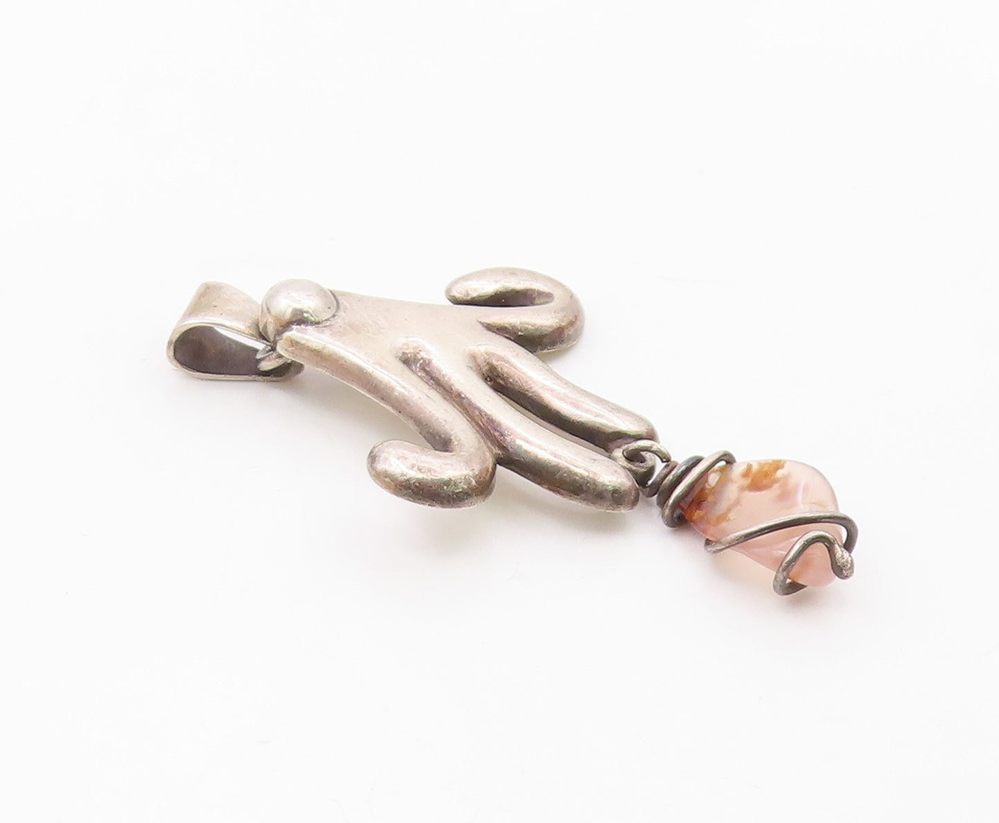 MEXICO 925 Silver  Vintage Tentacles Motif Wrapped Agate Pendant  PT21676