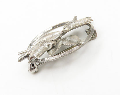 CARL ART 925 Silver  Vintage Perched Love Birds Floral Motif Brooch Pin BP5290