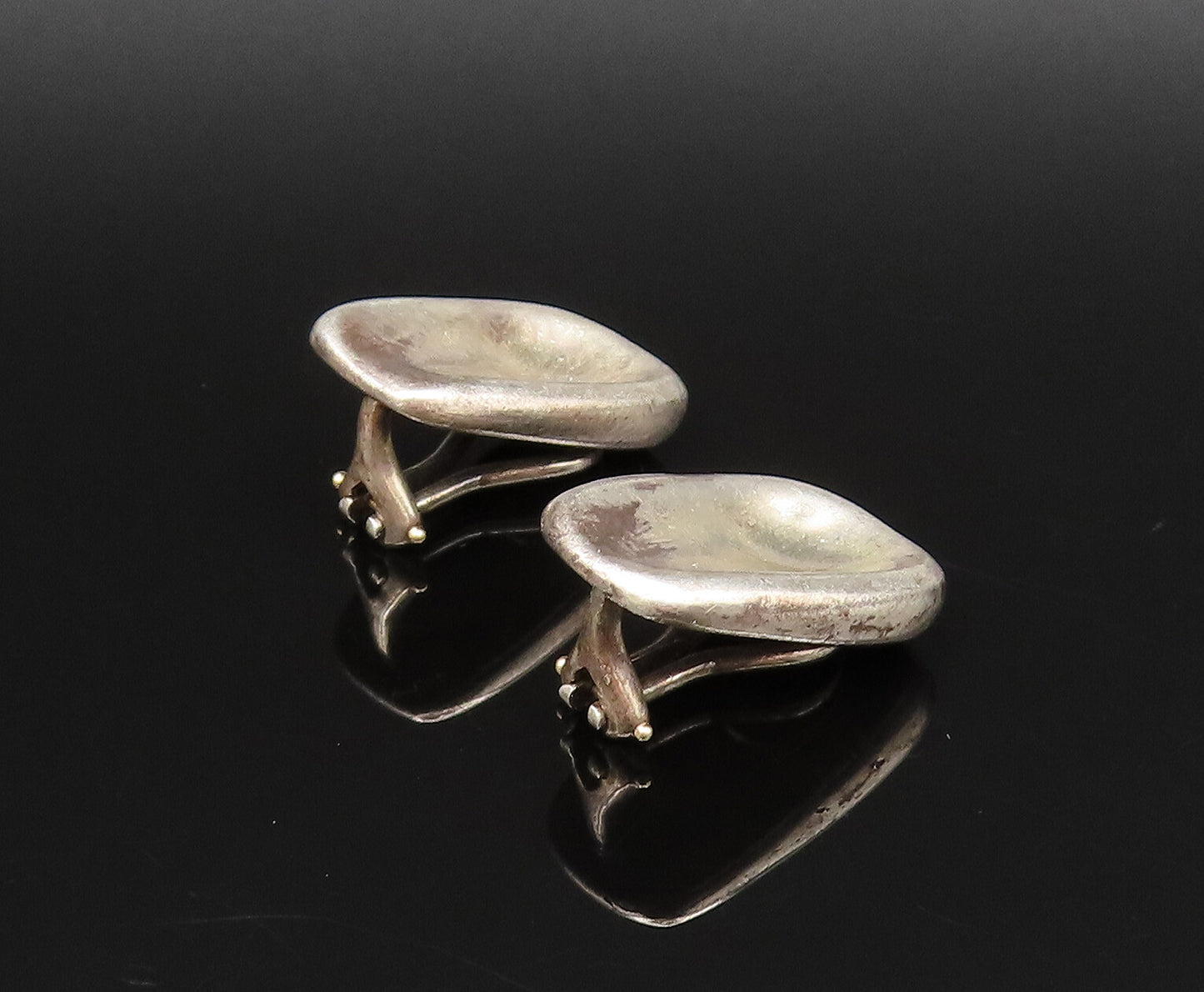 RLM 925 Silver  Vintage Minimalist Concave Non Pierced Earrings  EG12015