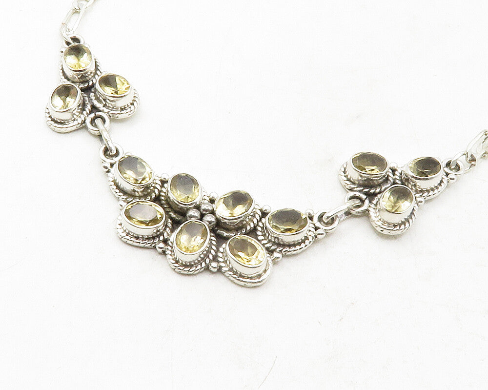 925 Sterling Silver  Yellow Topaz Oval Twist Link Shiny Chain Necklace  NE2156