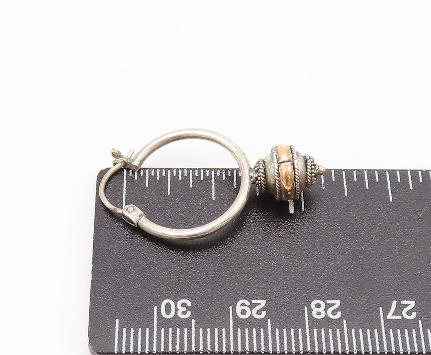 18k GOLD 925 Sterling Silver  Vintage Rope Carved Bead Hoop Earrings  EG12777