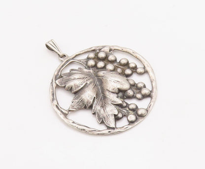 925 Sterling Silver Vintage Pendant Antique Cutout Grape Cluster Plant  PT23585