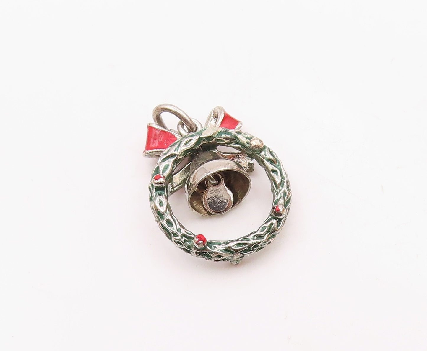 925 Sterling Silver  Vintage Christmas Wreath Pendant (RATTLES)  PT20131