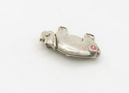 925 Sterling Silver  Vintage Shiny Enamel Detail Pig Motif Brooch Pin  BP8382