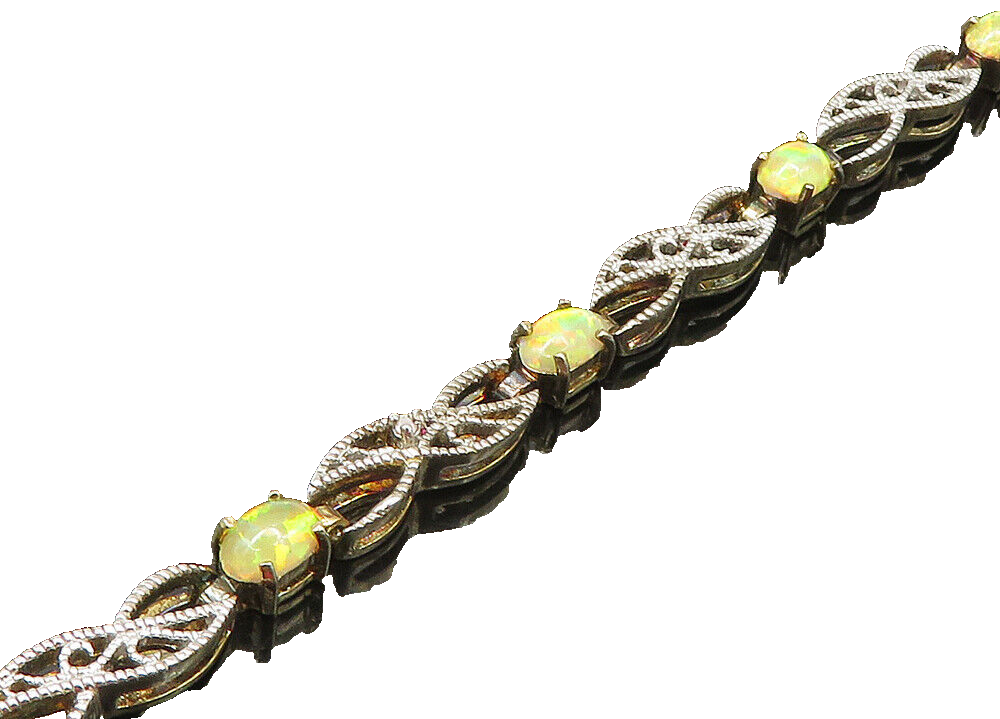 925 Sterling Silver  Vintage Cabochon Cut Fire Opal Chain Bracelet  BT8317