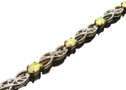925 Sterling Silver  Vintage Cabochon Cut Fire Opal Chain Bracelet  BT8317