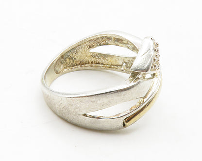 925 Silver & 14K GOLD  Vintage Topaz Shiny Ribbon Split Band Ring Sz 7 RG13758