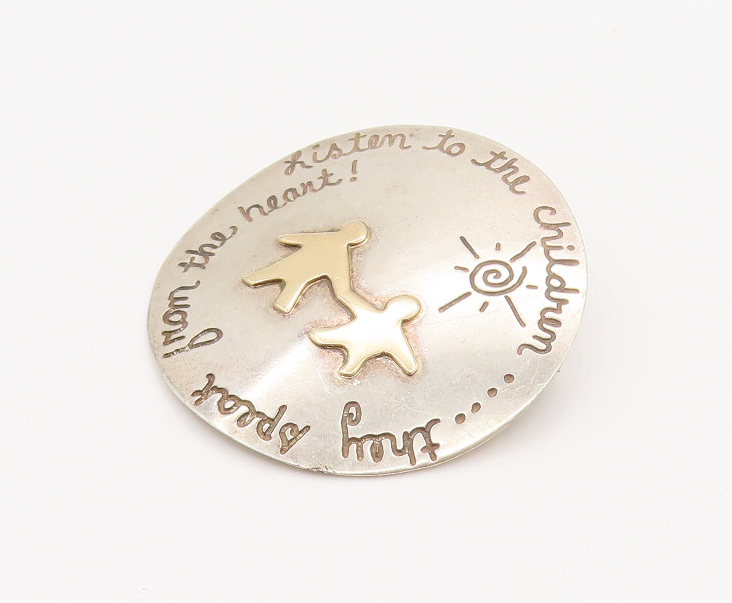 MARGIE LOMBARD 14K GOLD & 925 Silver Vintage Inspirational Brooch Pin BP10122