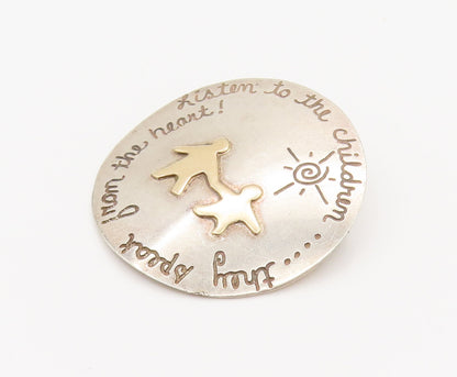 MARGIE LOMBARD 14K GOLD & 925 Silver Vintage Inspirational Brooch Pin BP10122