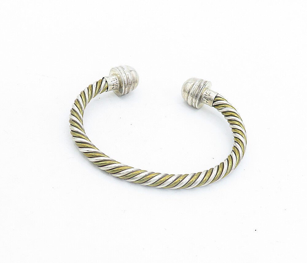 MEXICO 925 Sterling Silver  Vintage Two Tone Twist Dome Cuff Bracelet  BT1603