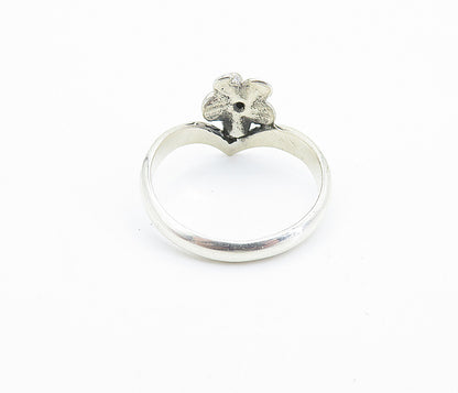 925 Sterling Silver Flower Motif Pointed Shiny Band Ring Sz 7.5 RG8087