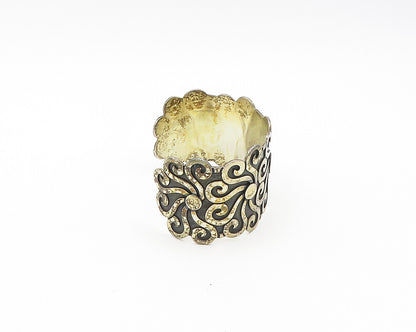 VGV MEXICO 925 Sterling Silver  Vintage Two Tone Floral Cuff Bracelet  BT7738