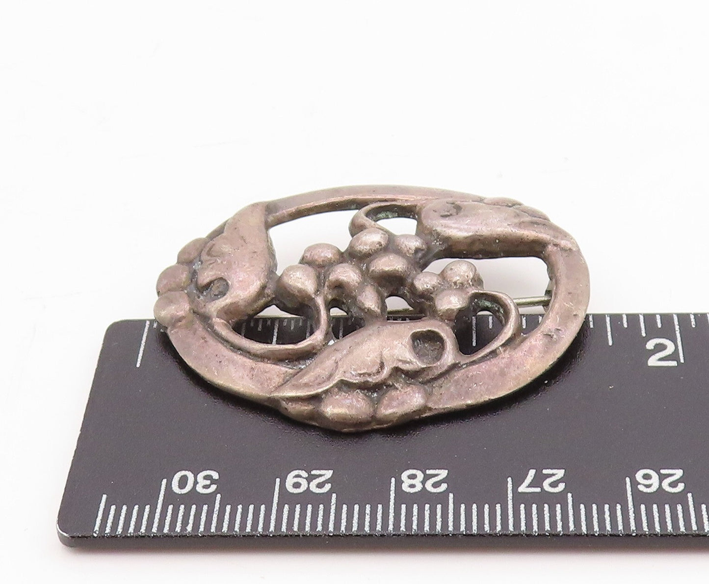 925 Sterling Silver Vintage Brooch Dark Tone Antique Floral Design Cut  BP11488