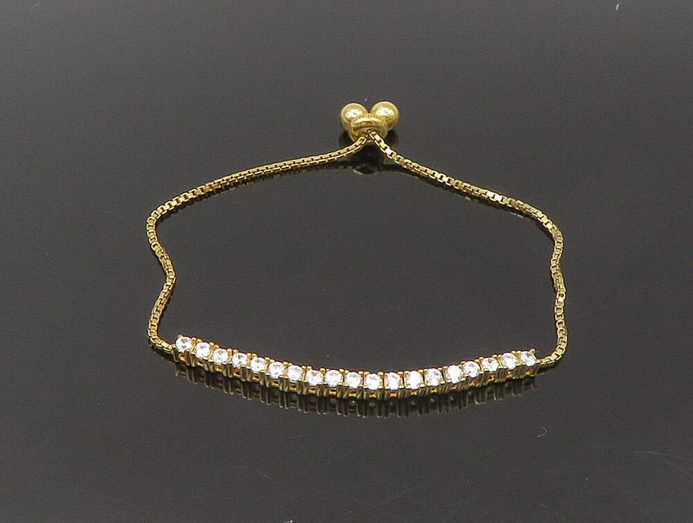 Gold Over 925 Silver  Cubic Zirconia Adjustable Child Box Chain Bracelet BT1102