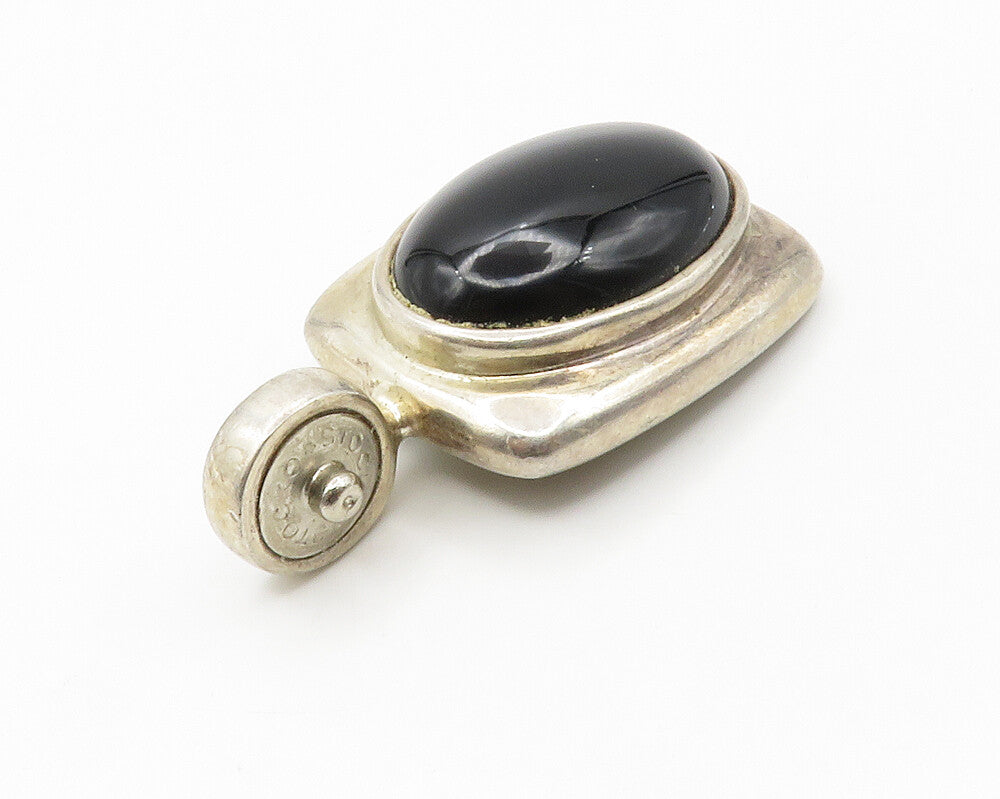 ESPO 925 Sterling Silver   Vintage Cabochon Cut Black Onyx Pendant  PT11546