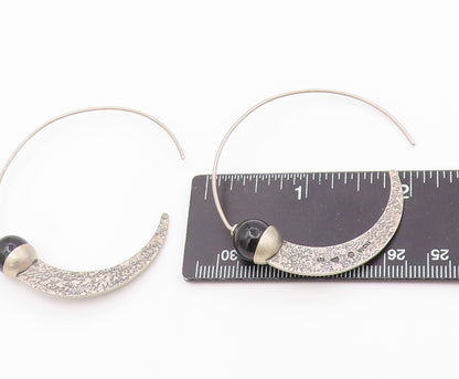 925 Sterling Silver Vintage Earrings SILPADA Black Chalcedony Moon Arch  EG14511