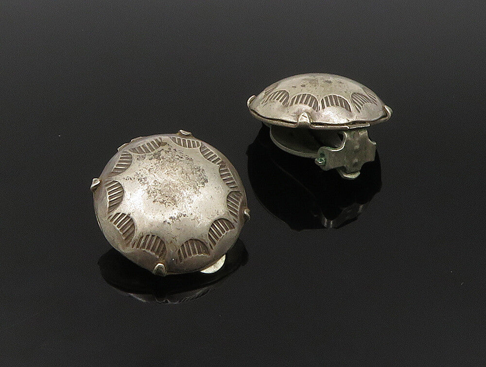 JOAN SLIFKA 925 Silver   Vintage Etched Dome Non Pierce Earrings  EG11572