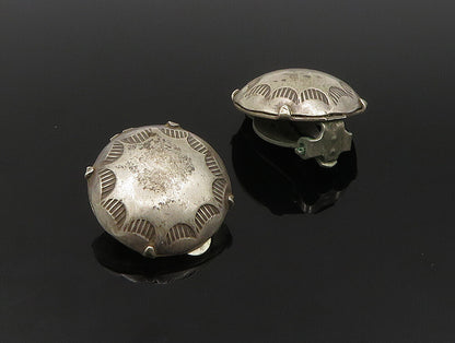 JOAN SLIFKA 925 Silver   Vintage Etched Dome Non Pierce Earrings  EG11572