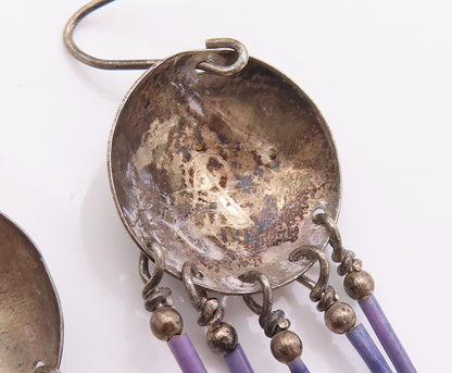 925 Sterling Silver Vintage Earrings Dark Tone Domed Dream Catcher  EG13462