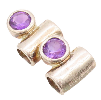 925 Sterling Silver Vintage Pendant Solid Round Cut Amethyst & Cylinders PT23548