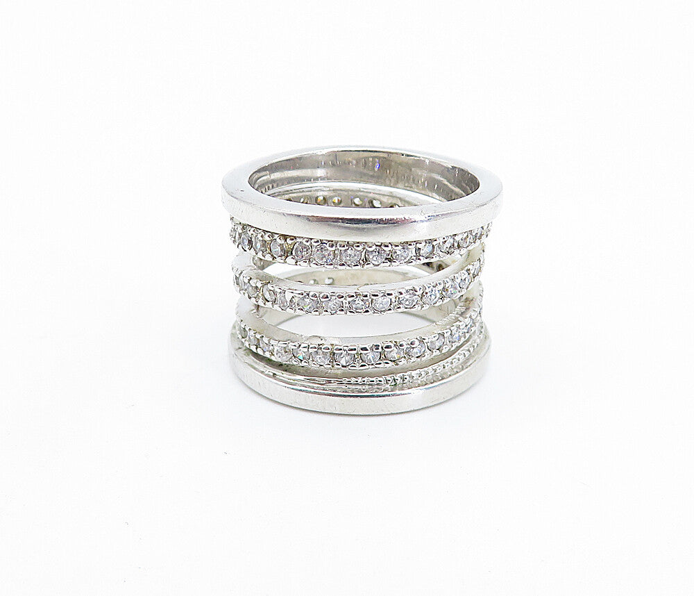 925 Sterling Silver Shiny Topaz Split Shank Stacked Band Ring Sz 7 RG6066