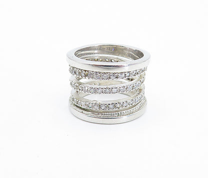 925 Sterling Silver Shiny Topaz Split Shank Stacked Band Ring Sz 7 RG6066