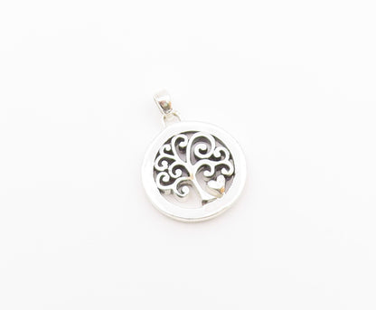 925 Sterling Silver  Vintage Shiny Mom Heart Of Family Tree Pendant  PT19153