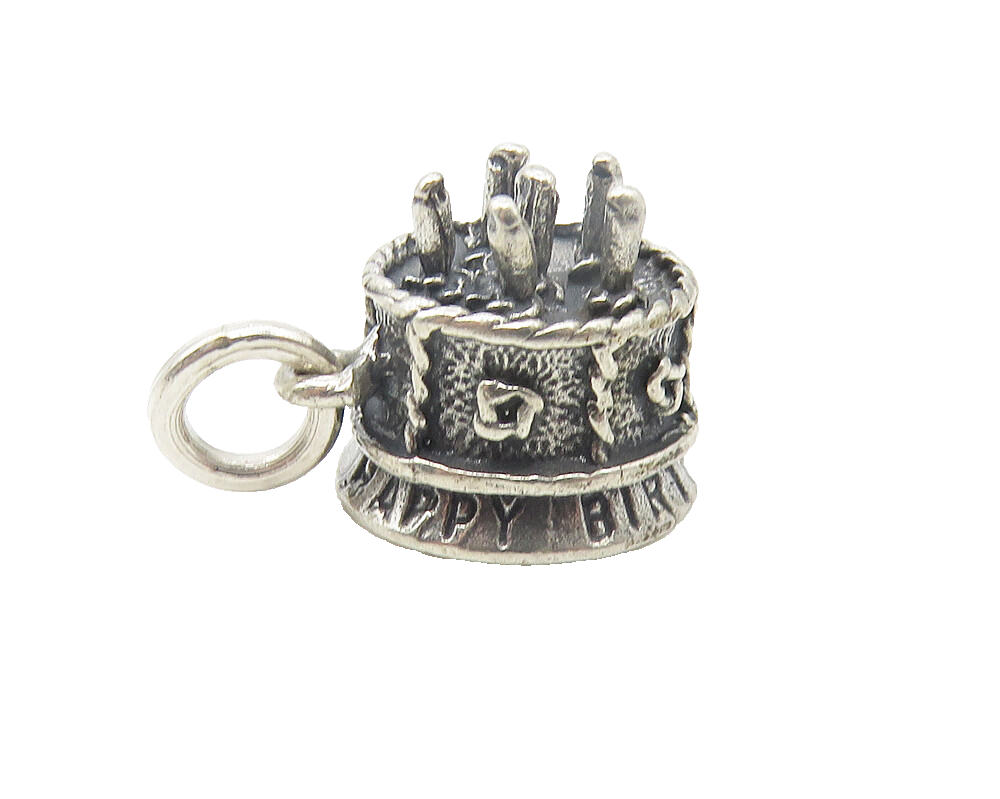 925 Sterling Silver  Vintage Petite Happy Birthday To You Cake Pendant  PT8685