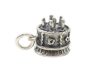 925 Sterling Silver  Vintage Petite Happy Birthday To You Cake Pendant  PT8685
