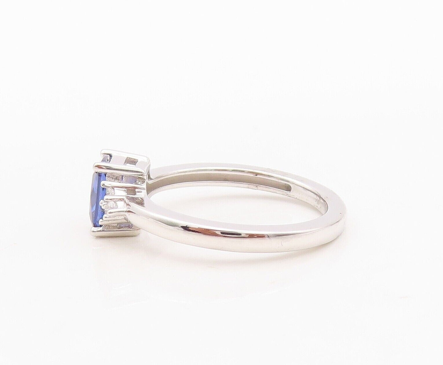 925 Sterling Silver Vintage Ring Rectangle Cut Sapphire Beaded CZ  Sz 7  RG29985